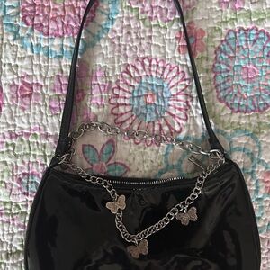 Black Purse With Butterfly Chain